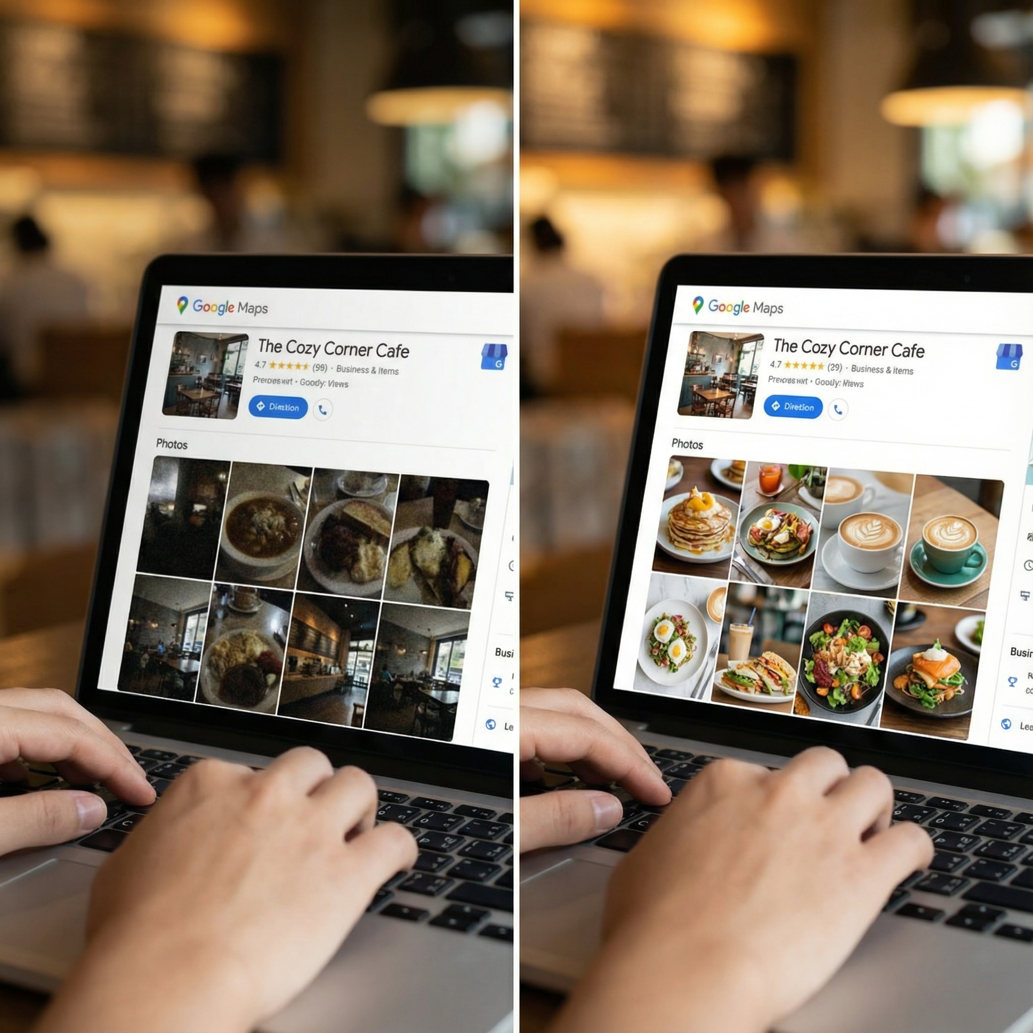 Before and after Google Business photo enhancement